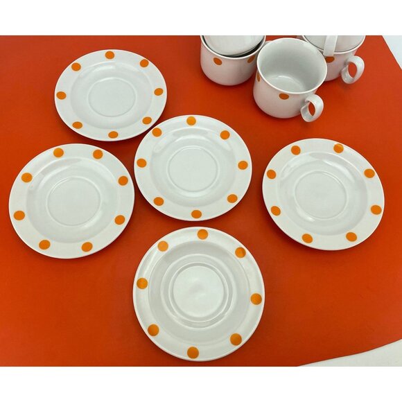 Vintage espresso cup saucer set, orange polka dots, porcelain, Giesche Bogucice - Picture 7 of 8